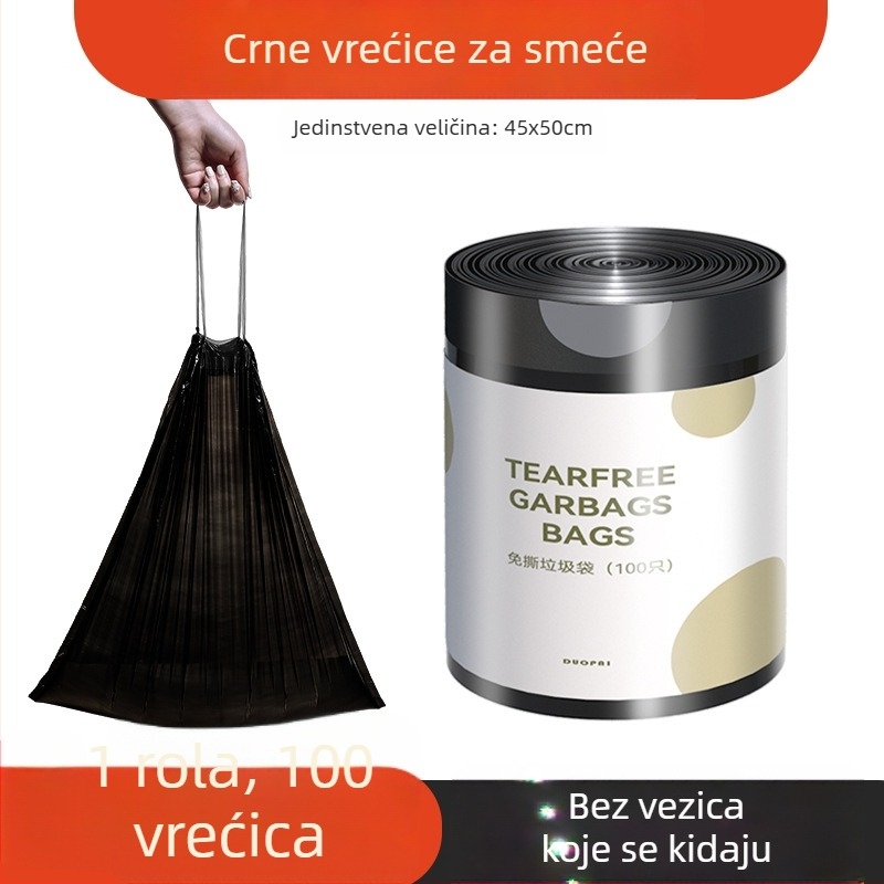 Crna kućna vrećica za otpad sa šnurlom, debela, velika, prijenosna plastična vrećica za ured