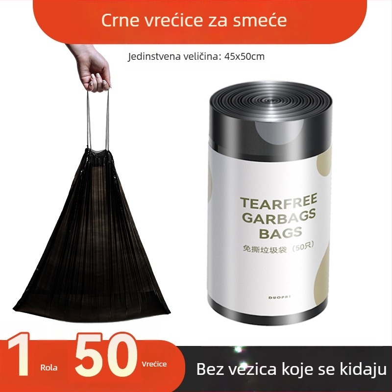 Crna kućna vrećica za otpad sa šnurlom, debela, velika, prijenosna plastična vrećica za ured