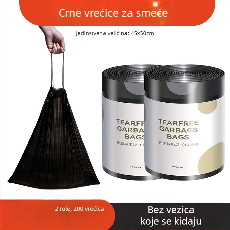 Crna kućna vrećica za otpad sa šnurlom, debela, velika, prijenosna plastična vrećica za ured
