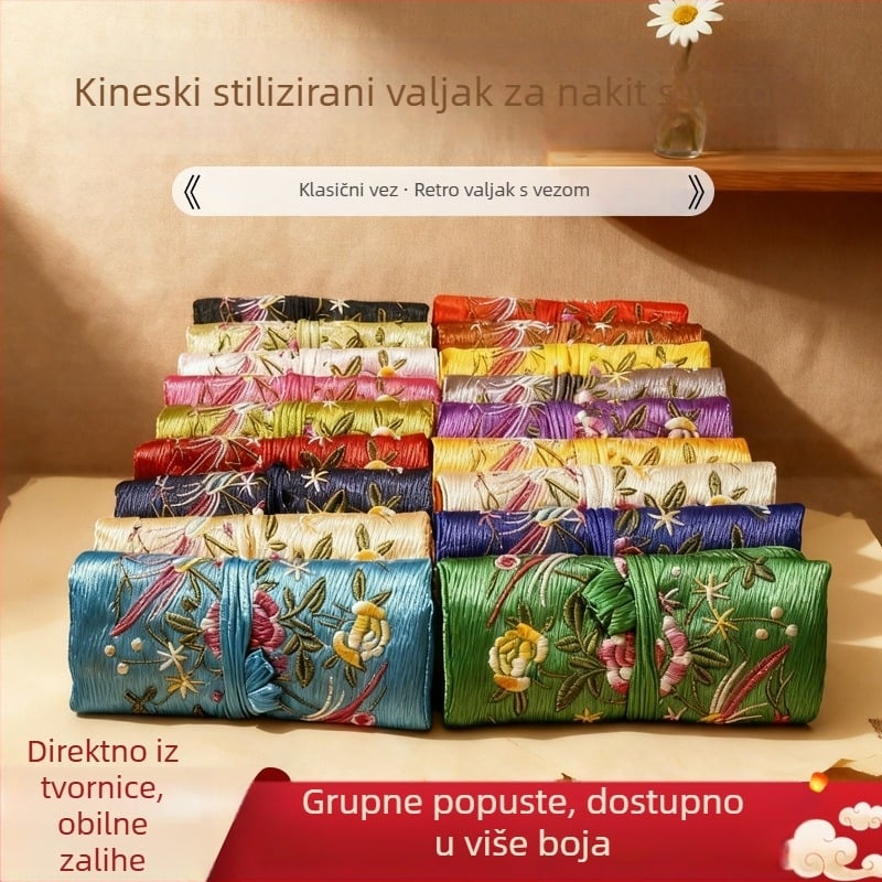 Torba u etničkom stilu, šivana torbica za nakit, rolna torba od satenskog brokata za pohranu