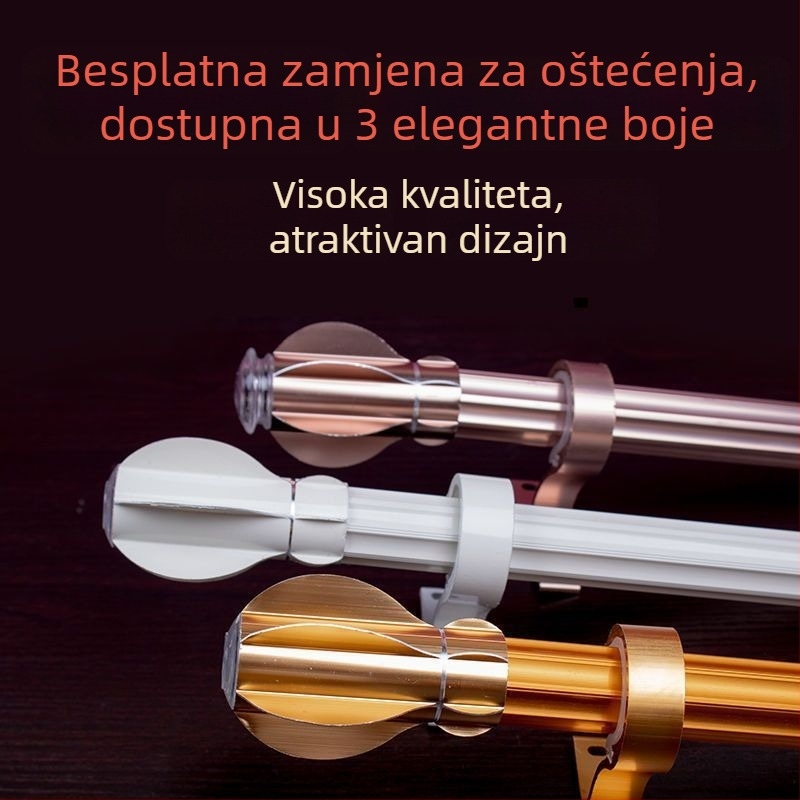 Aluminijska rimska šipka za zavjese od legure aluminija – komplet nosača tračnice, dvostruka šipka, podijeljena šipka