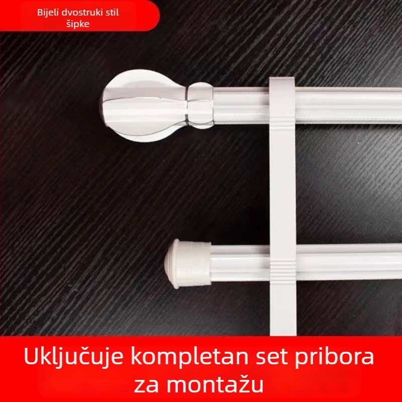 Aluminijska rimska šipka za zavjese od legure aluminija – komplet nosača tračnice, dvostruka šipka, podijeljena šipka