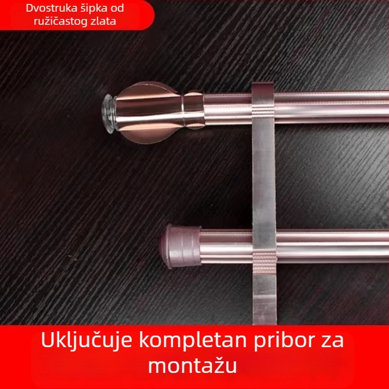 Aluminijska rimska šipka za zavjese od legure aluminija – komplet nosača tračnice, dvostruka šipka, podijeljena šipka