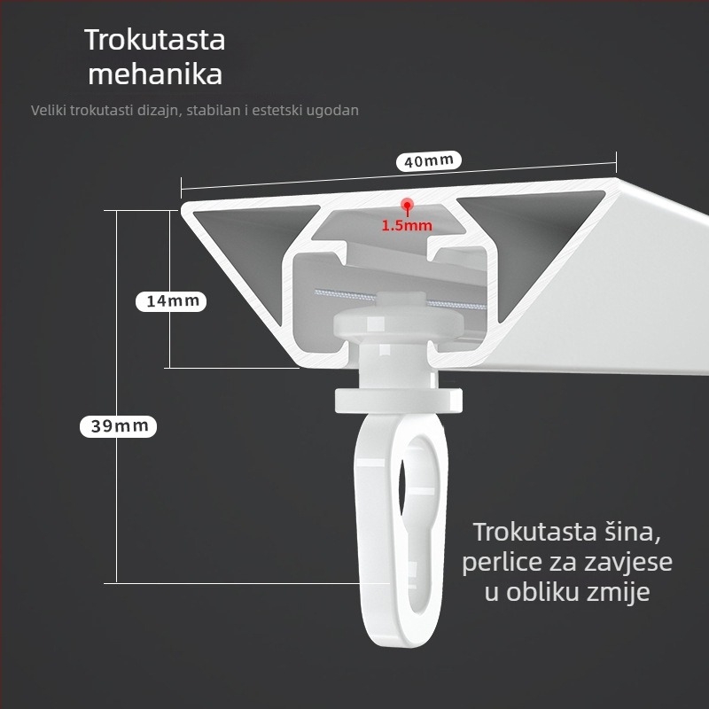 Luksuzna nevidljiva aluminijska tračnica za zavjese sa skrivenim montažom i valovito‑zmijskim profilom za visi zavjese