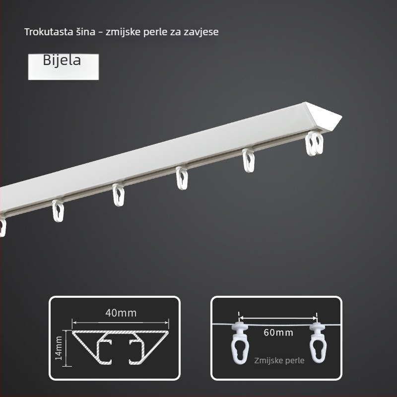 Luksuzna nevidljiva aluminijska tračnica za zavjese sa skrivenim montažom i valovito‑zmijskim profilom za visi zavjese