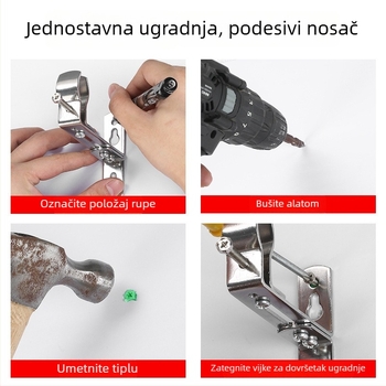 Podesiva konzola za zavjese za rimske šipke s debelom metalnom bazom, za jednu ili dvije šipke, zidni nosač