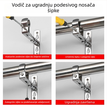Podesiva konzola za zavjese za rimske šipke s debelom metalnom bazom, za jednu ili dvije šipke, zidni nosač