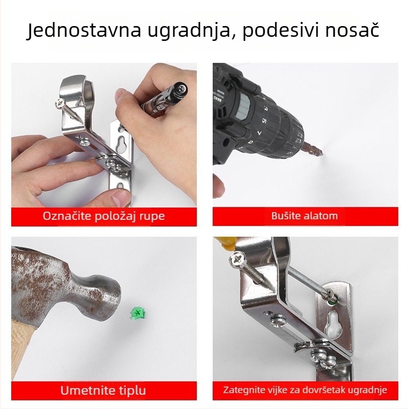 Podesiva konzola za zavjese za rimske šipke s debelom metalnom bazom, za jednu ili dvije šipke, zidni nosač