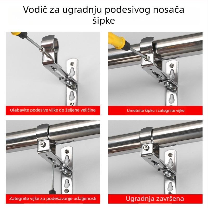 Podesiva konzola za zavjese za rimske šipke s debelom metalnom bazom, za jednu ili dvije šipke, zidni nosač