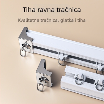 Set aluminijskih zavjesnih tračnica, dvostruka tračnica, tiho klizanje, montaža na strop