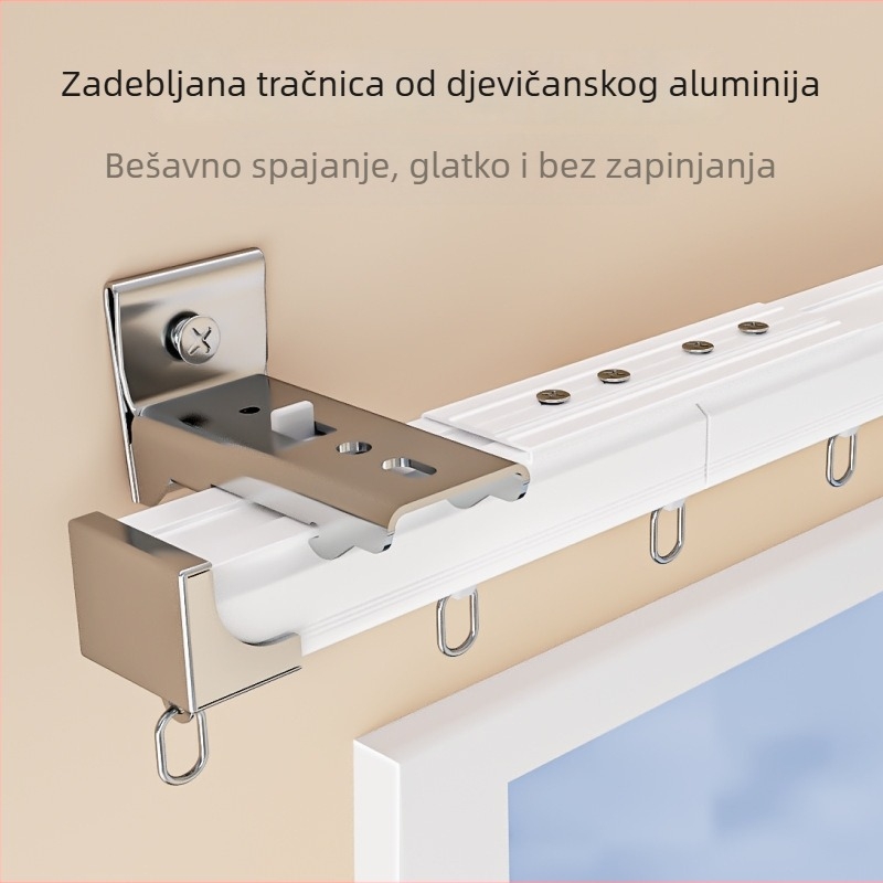 Set aluminijskih zavjesnih tračnica, dvostruka tračnica, tiho klizanje, montaža na strop