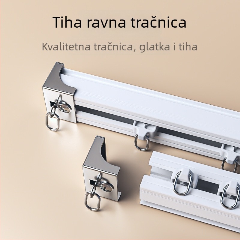 Set aluminijskih zavjesnih tračnica, dvostruka tračnica, tiho klizanje, montaža na strop