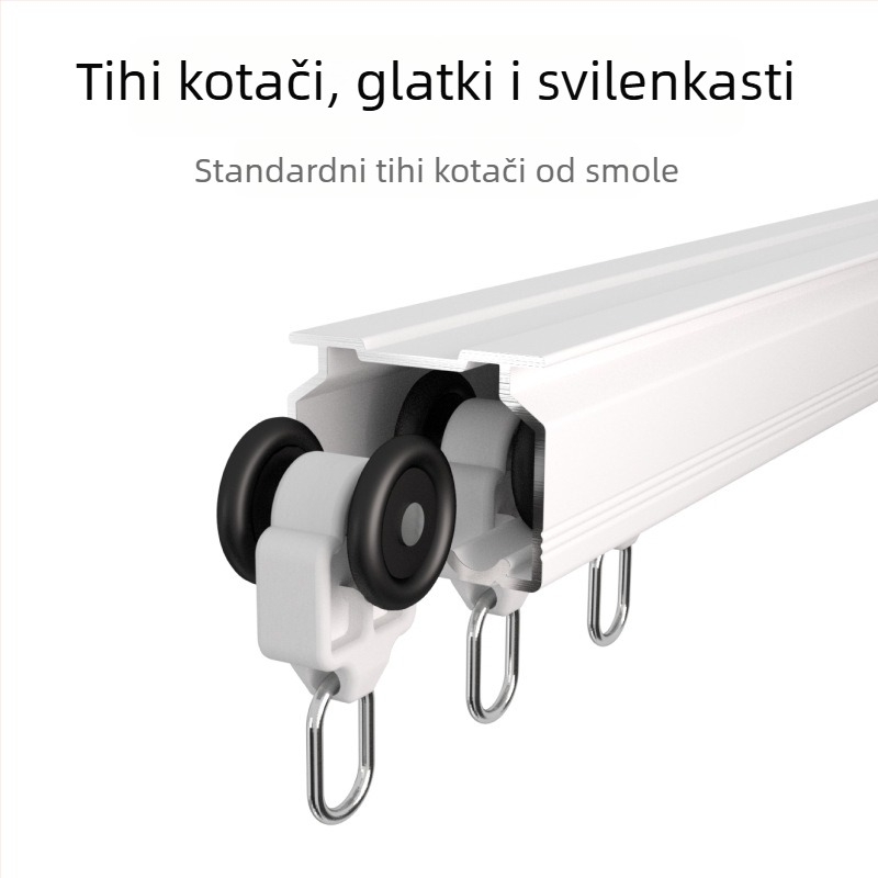 Set aluminijskih zavjesnih tračnica, dvostruka tračnica, tiho klizanje, montaža na strop