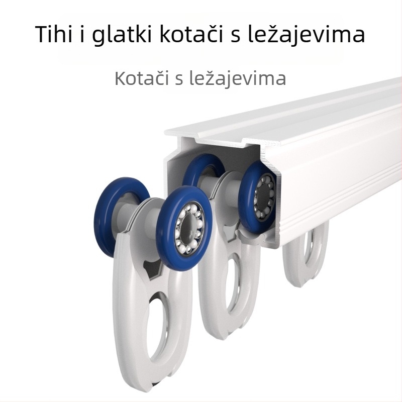 Set aluminijskih zavjesnih tračnica, dvostruka tračnica, tiho klizanje, montaža na strop