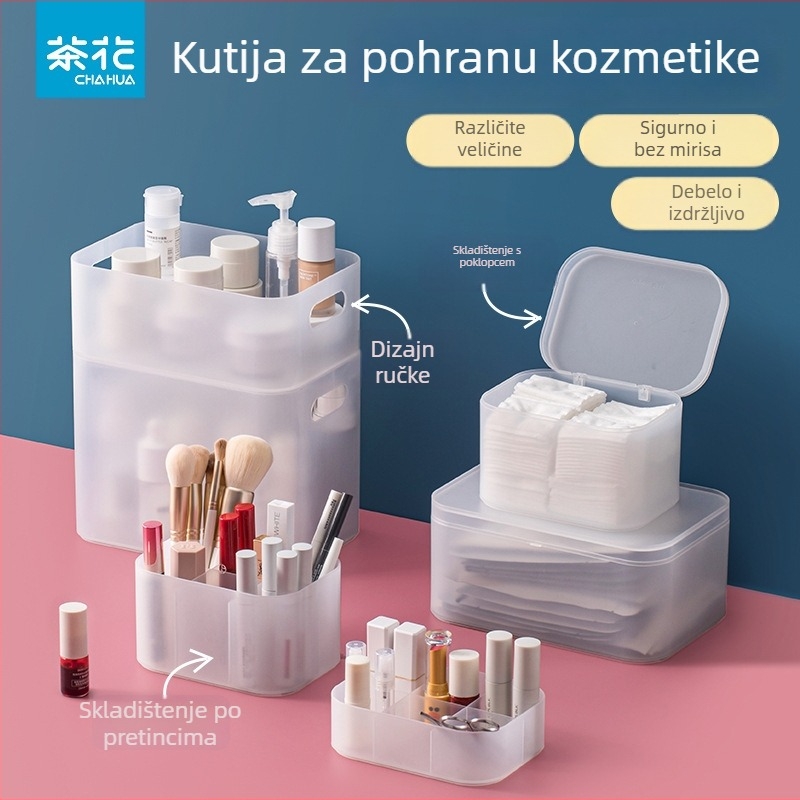 Camellia stolni organizator za kozmetiku s poklopcem, prozirno-mat plast, s pretincima za ruževe i njegu kože