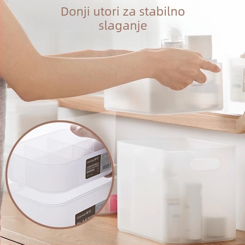 Camellia stolni organizator za kozmetiku s poklopcem, prozirno-mat plast, s pretincima za ruževe i njegu kože