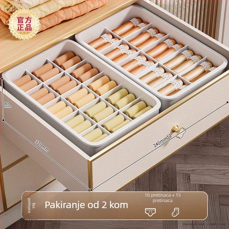 Trodijelna kutija za odlaganje u ladici za donje rublje, čarape i grudnjake