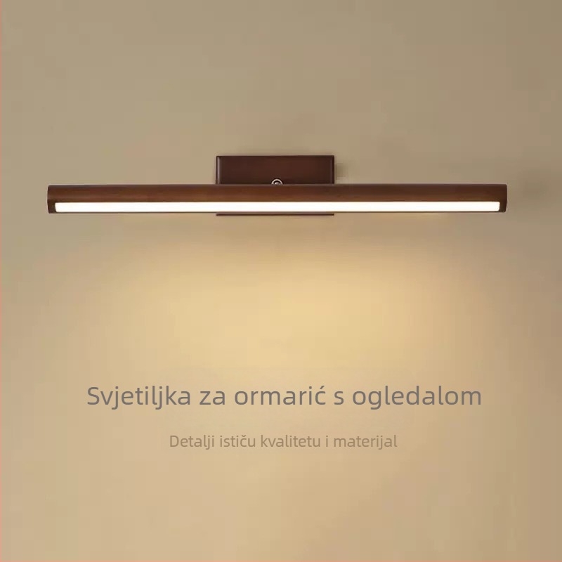 LED zidna svjetiljka u orahovom završnom sloju za kupaonicu, ogledalo i ormarić za šminku