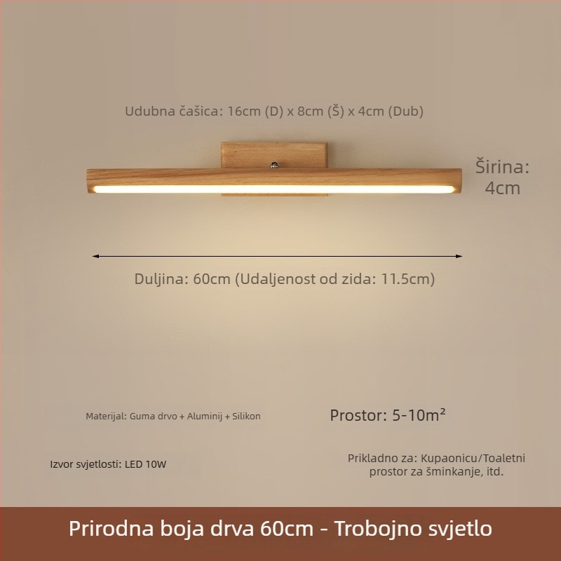 LED zidna svjetiljka u orahovom završnom sloju za kupaonicu, ogledalo i ormarić za šminku