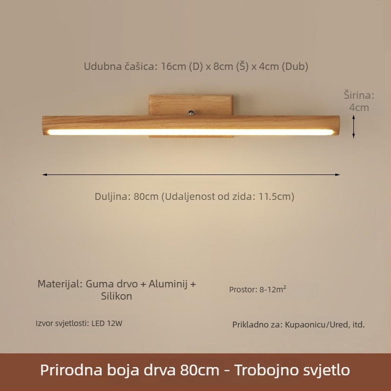LED zidna svjetiljka u orahovom završnom sloju za kupaonicu, ogledalo i ormarić za šminku