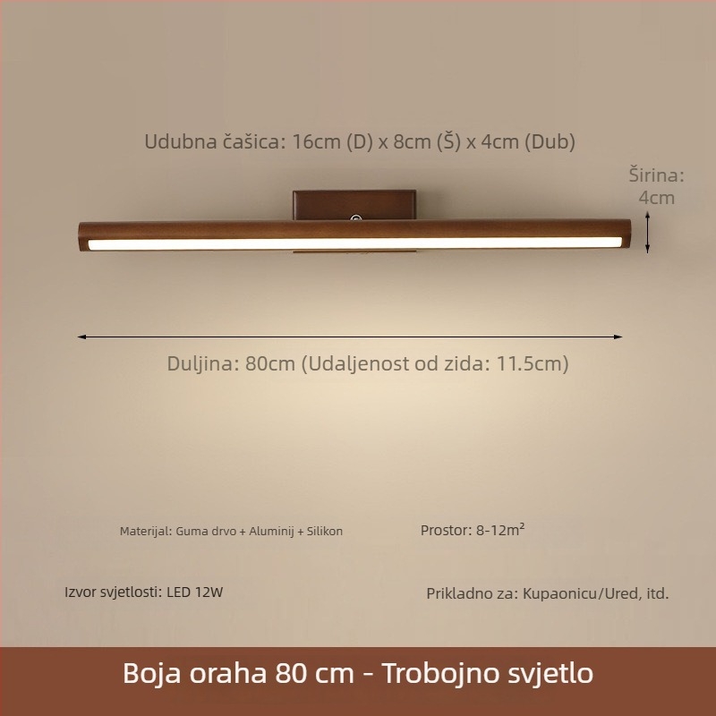 LED zidna svjetiljka u orahovom završnom sloju za kupaonicu, ogledalo i ormarić za šminku