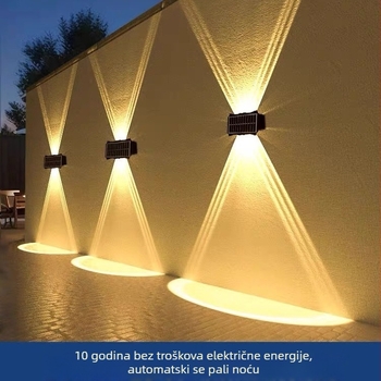 Solarna vanjska zidna svjetiljka s usponom i spuštanjem svjetla, dekorativno osvjetljenje dvorišta, zidni montažni, podesiva, IP65, mogućnosti boja: topla bijela, bijela topla, šarena, zlatna