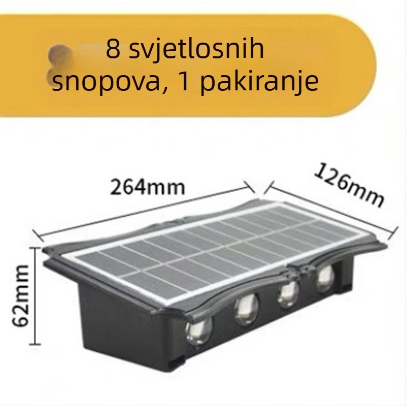 Solarna vanjska zidna svjetiljka s usponom i spuštanjem svjetla, dekorativno osvjetljenje dvorišta, zidni montažni, podesiva, IP65, mogućnosti boja: topla bijela, bijela topla, šarena, zlatna