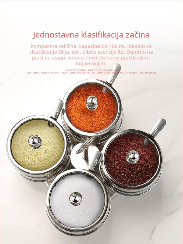Set posuda za začine od nehrđajućeg čelika za kuhinju: posuda za sol, posuda za šećer, posuda za čili i spremište suhih začina