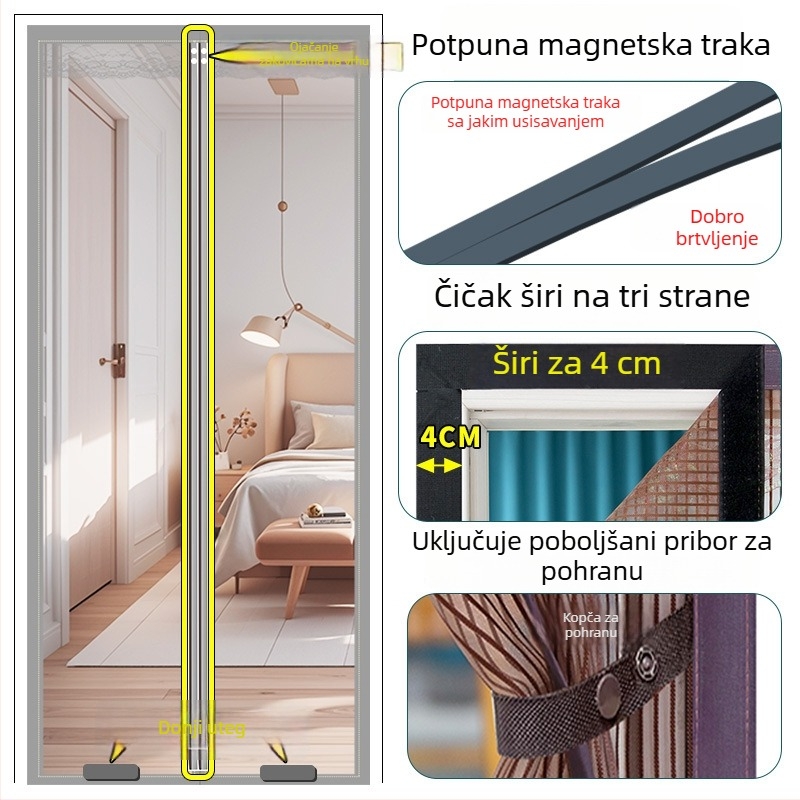 Novi model magnetska traka protiv komaraca – zavjesa za vrata s dijamantnom mrežom za ljetnu kućnu upotrebu, različite veličine, vrhunska kvaliteta, magnetsko zatvaranje, tih rad.