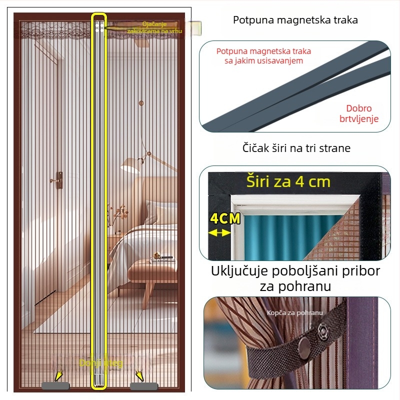 Novi model magnetska traka protiv komaraca – zavjesa za vrata s dijamantnom mrežom za ljetnu kućnu upotrebu, različite veličine, vrhunska kvaliteta, magnetsko zatvaranje, tih rad.