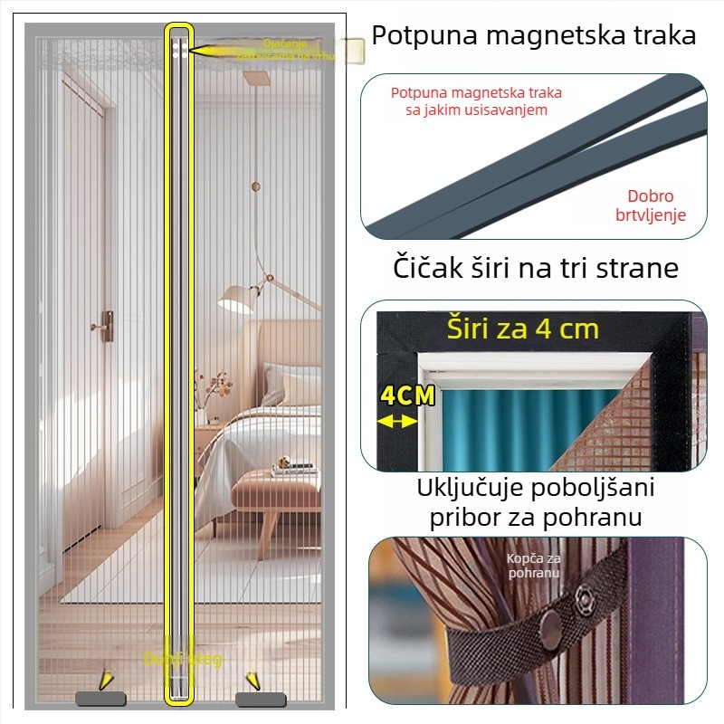 Novi model magnetska traka protiv komaraca – zavjesa za vrata s dijamantnom mrežom za ljetnu kućnu upotrebu, različite veličine, vrhunska kvaliteta, magnetsko zatvaranje, tih rad.