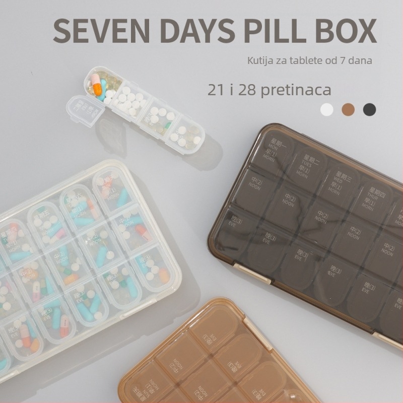 Zatvorena kutija za lijekove sa 21/28 pretinaca, velikog kapaciteta, prenosni organizator s poklopcem