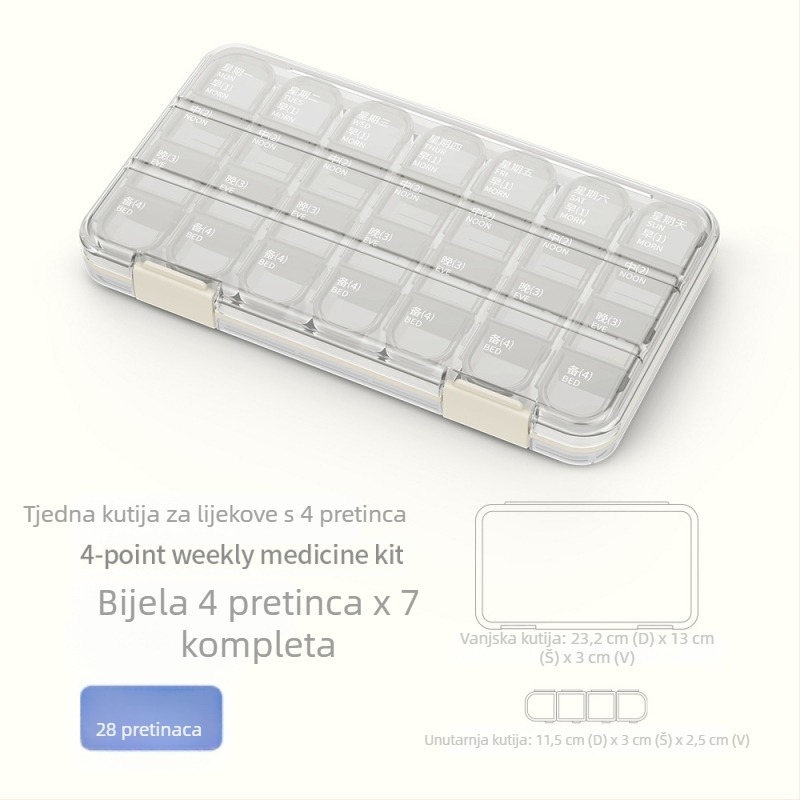Zatvorena kutija za lijekove sa 21/28 pretinaca, velikog kapaciteta, prenosni organizator s poklopcem