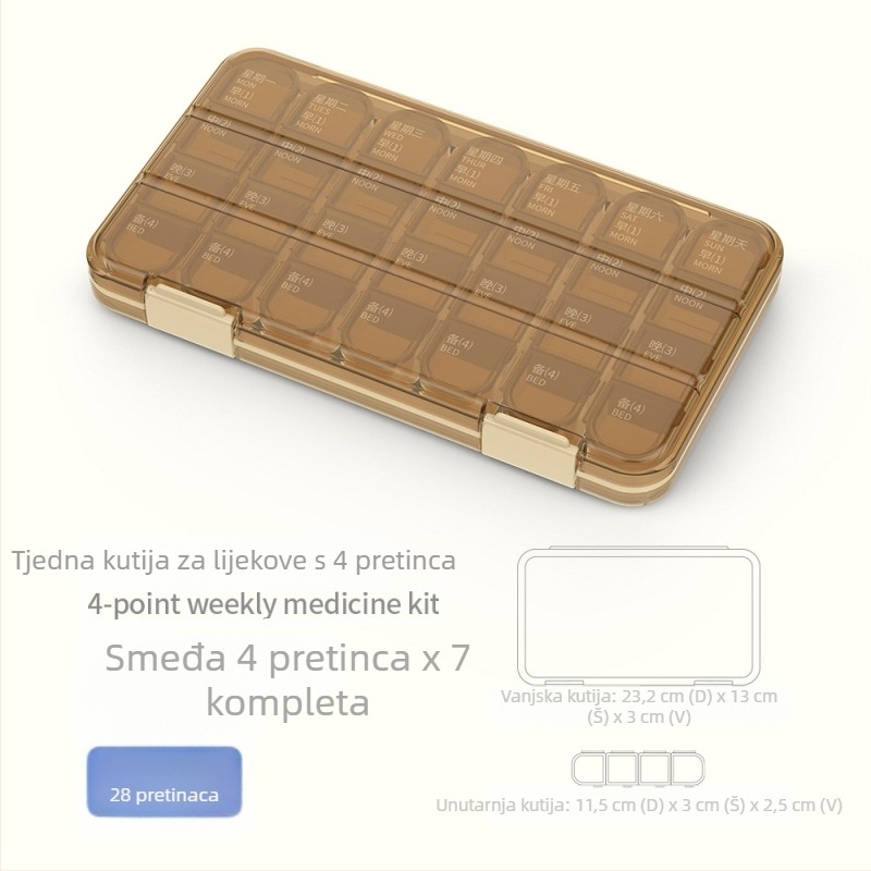 Zatvorena kutija za lijekove sa 21/28 pretinaca, velikog kapaciteta, prenosni organizator s poklopcem