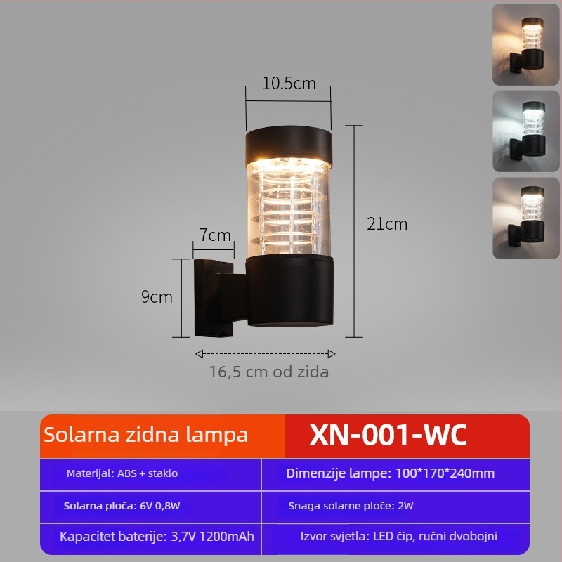 Solarna vanjska zidna svjetiljka za balkon i terasu, IP65 vodootporna, s induktivnim prekidačem