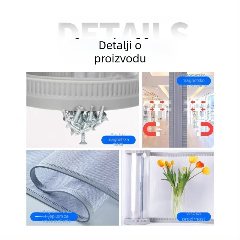 Prozirna PVC zavjesa za vrata s aluminijskim vodilom, klizna, za komercijalnu uporabu