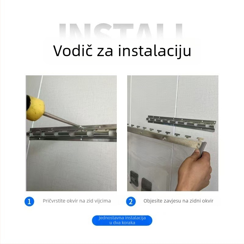 Prozirna PVC zavjesa za vrata s aluminijskim vodilom, klizna, za komercijalnu uporabu