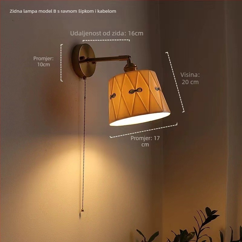 Keramična zidna lampa u Zen-stilu za spavaću sobu i hodnik, s povlačnim prekidačem, LED rasvjeta