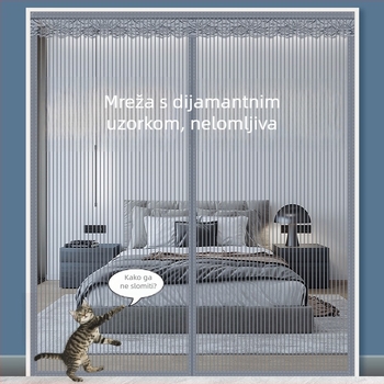 Zavjesa za vrata spavaće sobe s dijamantnom mrežom protiv komaraca, magnetska mreža, crno-bijela, tih