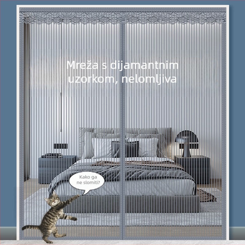 Zavjesa za vrata spavaće sobe s dijamantnom mrežom protiv komaraca, magnetska mreža, crno-bijela, tih
