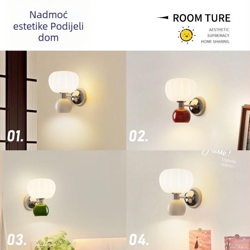 Stenska lampa u obliku tikve za spavaću sobu uz krevet, zaštita očiju, francuski retro krem stil, pogodna kao pozadinsko zidno osvjetljenje dnevnog boravka i atmosfera u dječjoj sobi za učenje