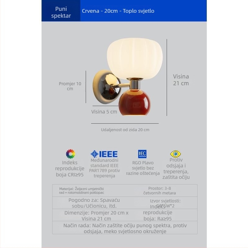 Stenska lampa u obliku tikve za spavaću sobu uz krevet, zaštita očiju, francuski retro krem stil, pogodna kao pozadinsko zidno osvjetljenje dnevnog boravka i atmosfera u dječjoj sobi za učenje