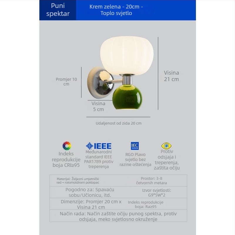 Stenska lampa u obliku tikve za spavaću sobu uz krevet, zaštita očiju, francuski retro krem stil, pogodna kao pozadinsko zidno osvjetljenje dnevnog boravka i atmosfera u dječjoj sobi za učenje