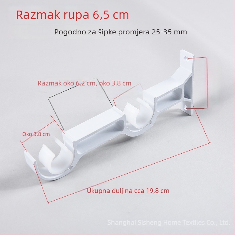 Veleprodajni držač za zavjese od aluminijske legure, baza zavjesne šipke s dvostrukim nosačem za bočno ugradnju, podrška rimske šipke – dodaci za zavjese