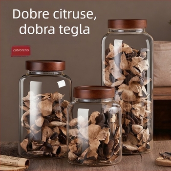 Specijalizirana staklena posuda za skladištenje narančine kore, velika kapaciteta, hermetički zatvara, prehrambena kvaliteta