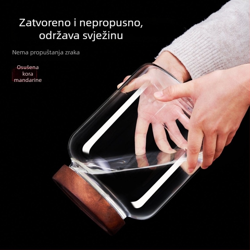 Specijalizirana staklena posuda za skladištenje narančine kore, velika kapaciteta, hermetički zatvara, prehrambena kvaliteta
