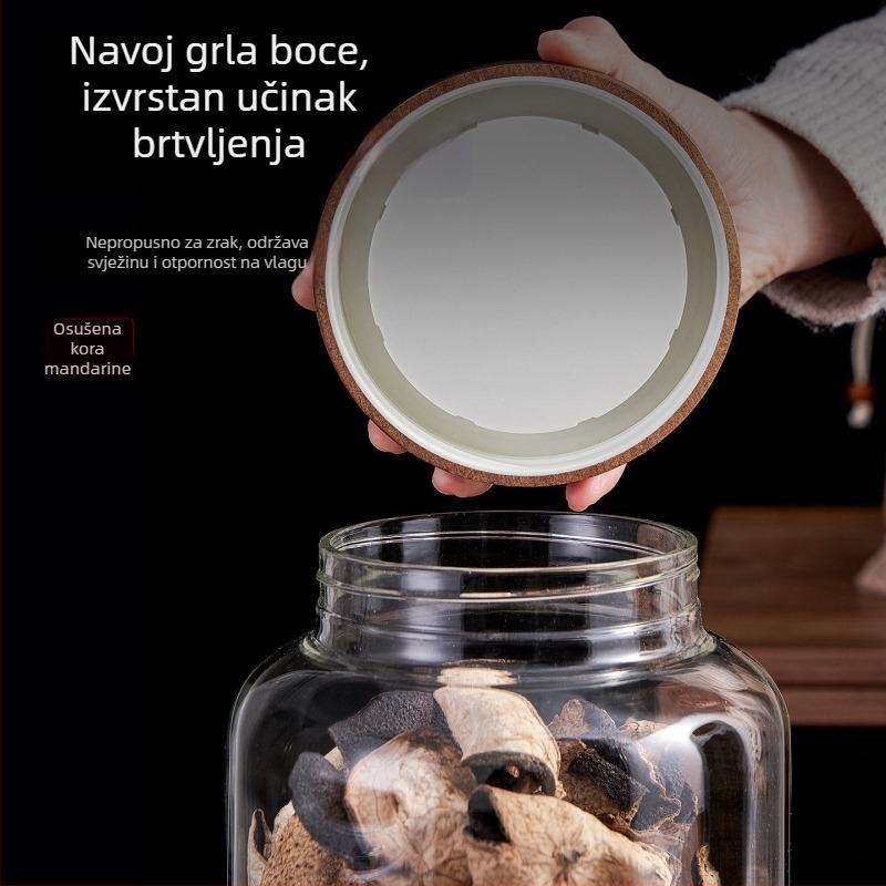 Specijalizirana staklena posuda za skladištenje narančine kore, velika kapaciteta, hermetički zatvara, prehrambena kvaliteta