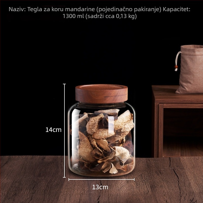 Specijalizirana staklena posuda za skladištenje narančine kore, velika kapaciteta, hermetički zatvara, prehrambena kvaliteta