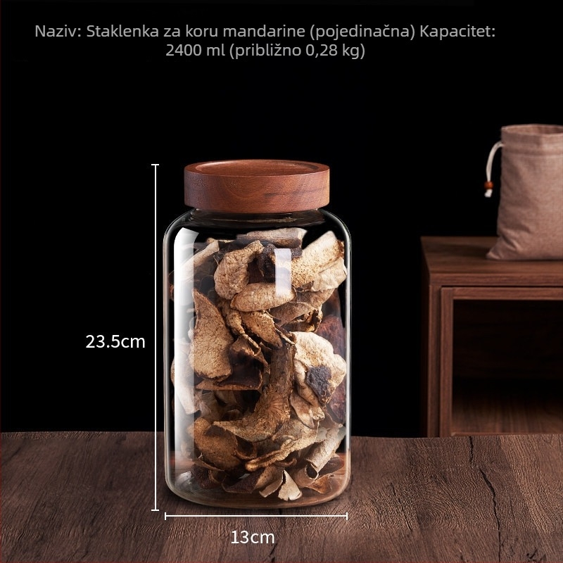Specijalizirana staklena posuda za skladištenje narančine kore, velika kapaciteta, hermetički zatvara, prehrambena kvaliteta