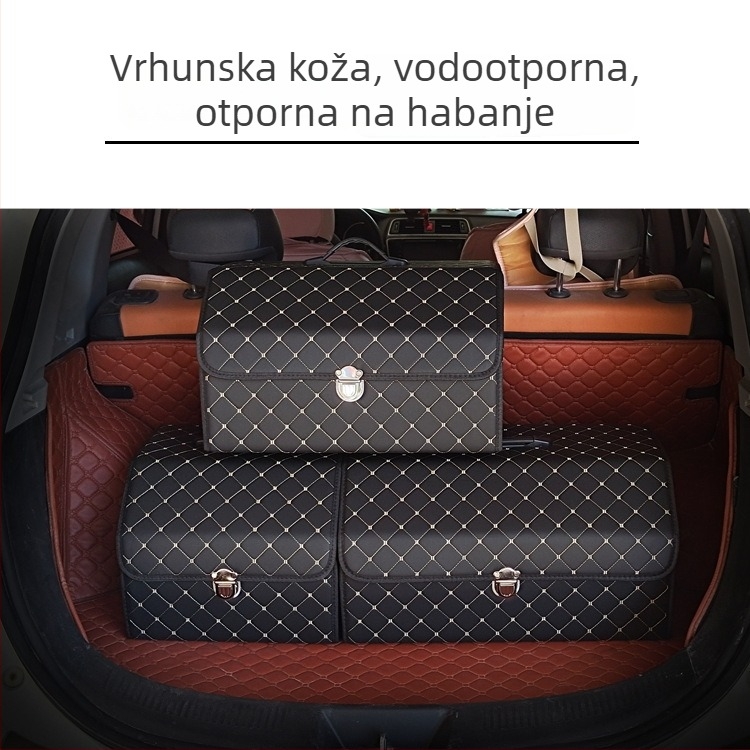 Kožni organizator prtljažnika automobila, sklopiva kutija za pohranu s više pretinica, velik kapacitet